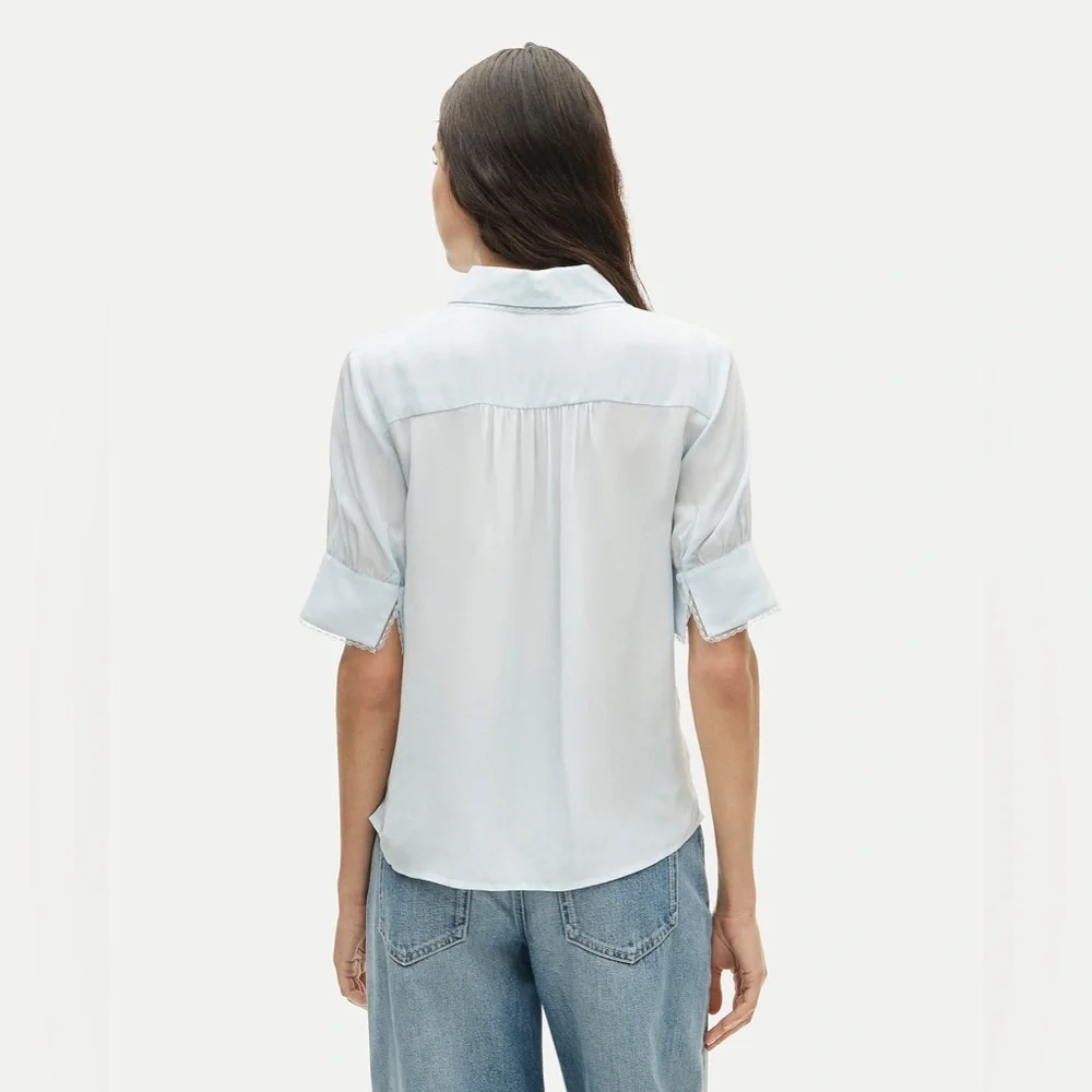 NWT J.Crew Lace-Trim Button-Up Top in Crepe de Chine